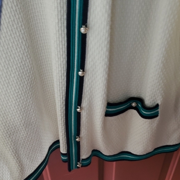 Talbots White and Green Cardigan with Nautical Trim - Picture 7 of 8